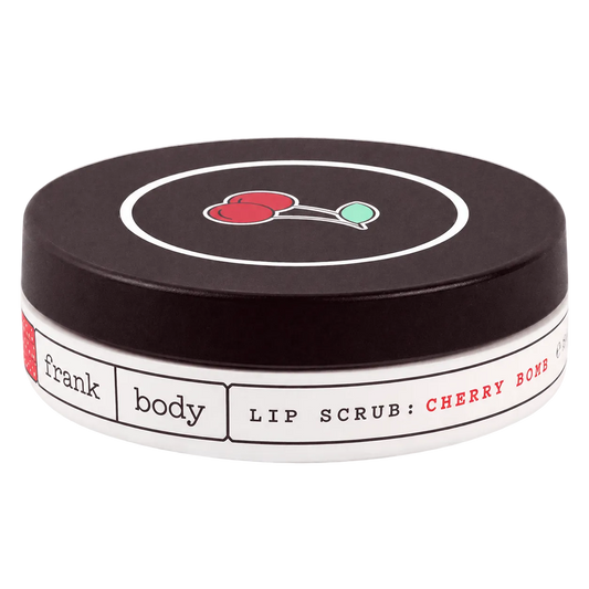 Lip scrub container with cherry design on a transparent background